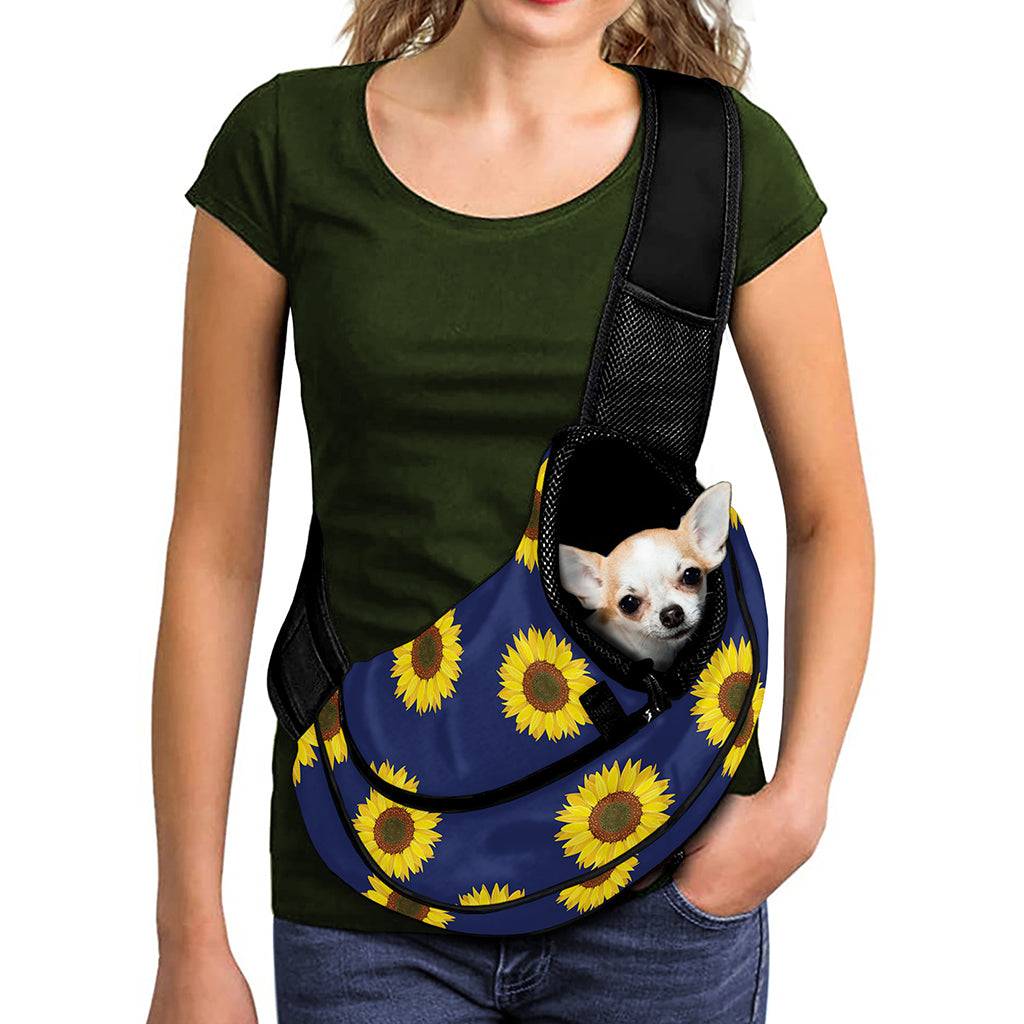 Navy Sunflower Pattern Print Pet Sling Carrier
