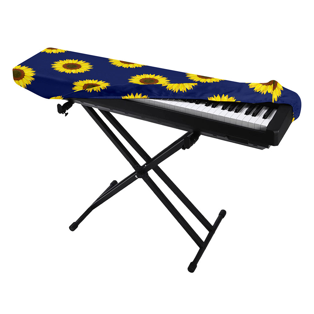 Navy Sunflower Pattern Print Piano Keyboard Cover