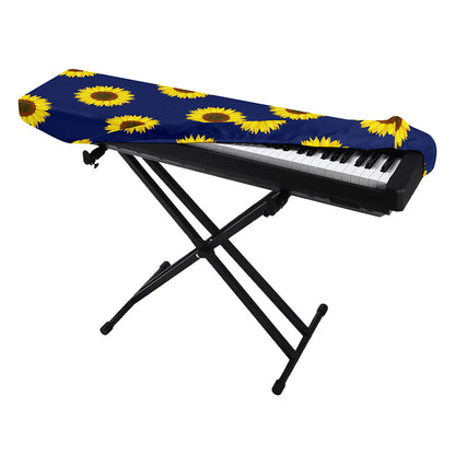 Navy Sunflower Pattern Print Piano Keyboard Cover