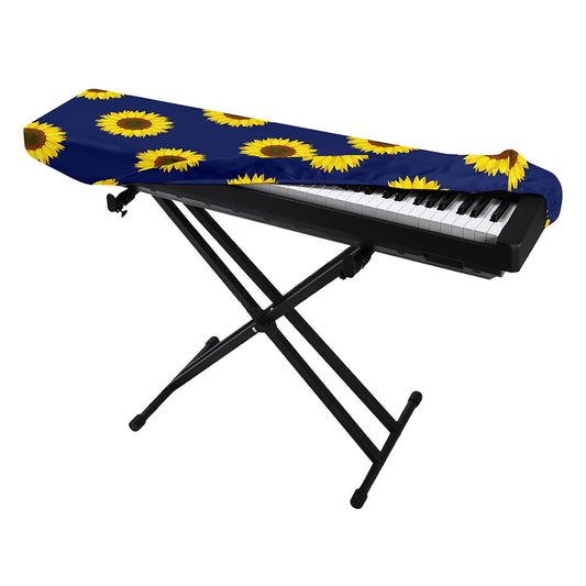 Navy Sunflower Pattern Print Piano Keyboard Cover