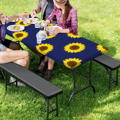 Navy Sunflower Pattern Print Picnic Table Cover