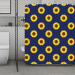 Navy Sunflower Pattern Print Polyester Shower Curtain