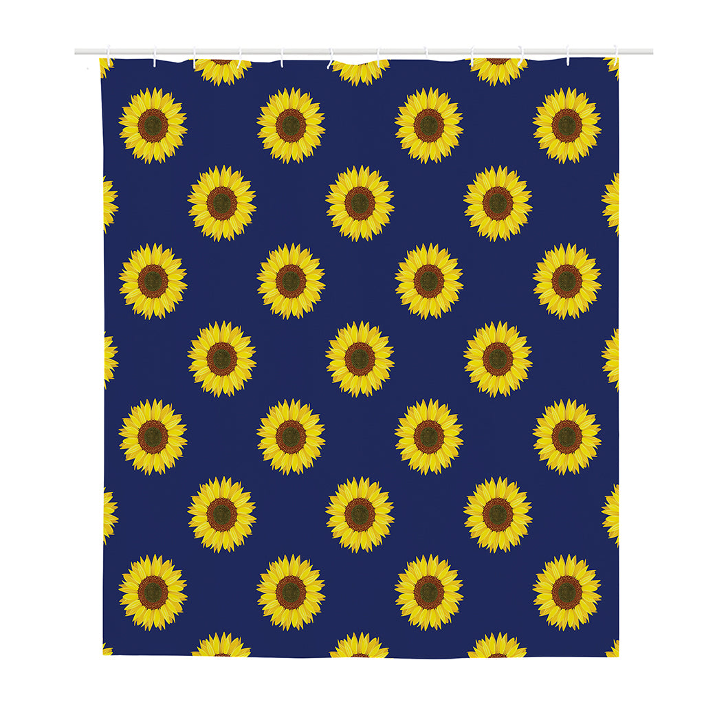 Navy Sunflower Pattern Print Polyester Shower Curtain