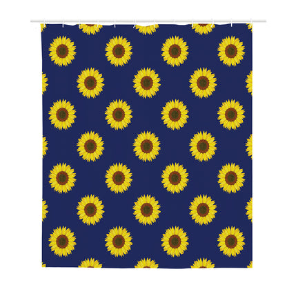 Navy Sunflower Pattern Print Polyester Shower Curtain