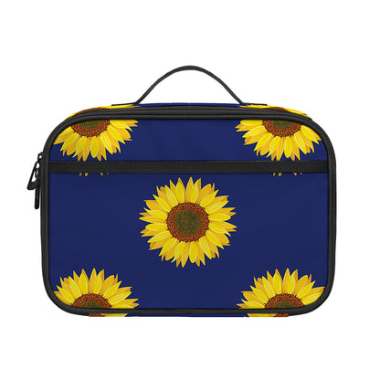 Navy Sunflower Pattern Print Portable Lunch Bag
