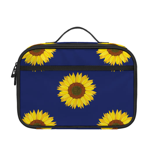 Navy Sunflower Pattern Print Portable Lunch Bag