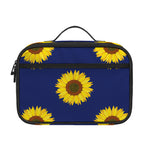 Navy Sunflower Pattern Print Portable Lunch Bag