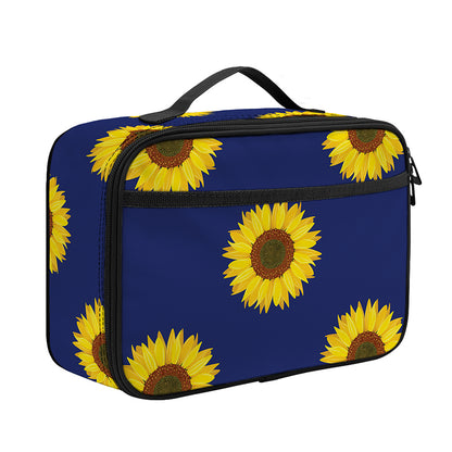 Navy Sunflower Pattern Print Portable Lunch Bag