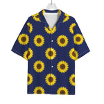 Navy Sunflower Pattern Print Rayon Hawaiian Shirt