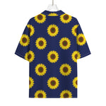 Navy Sunflower Pattern Print Rayon Hawaiian Shirt