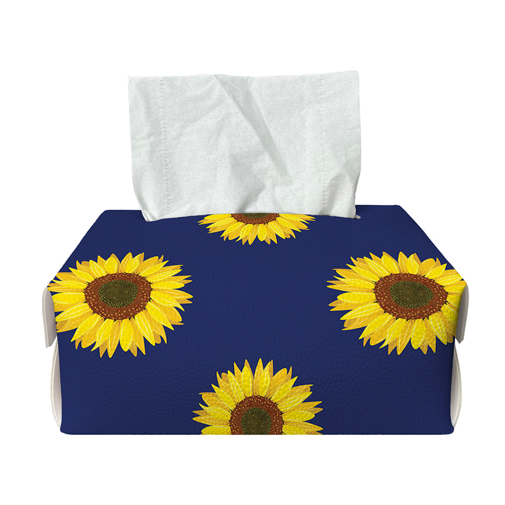 Navy Sunflower Pattern Print Rectangle Tissue Box Cover