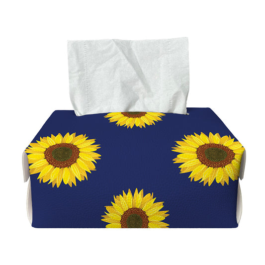 Navy Sunflower Pattern Print Rectangle Tissue Box Cover