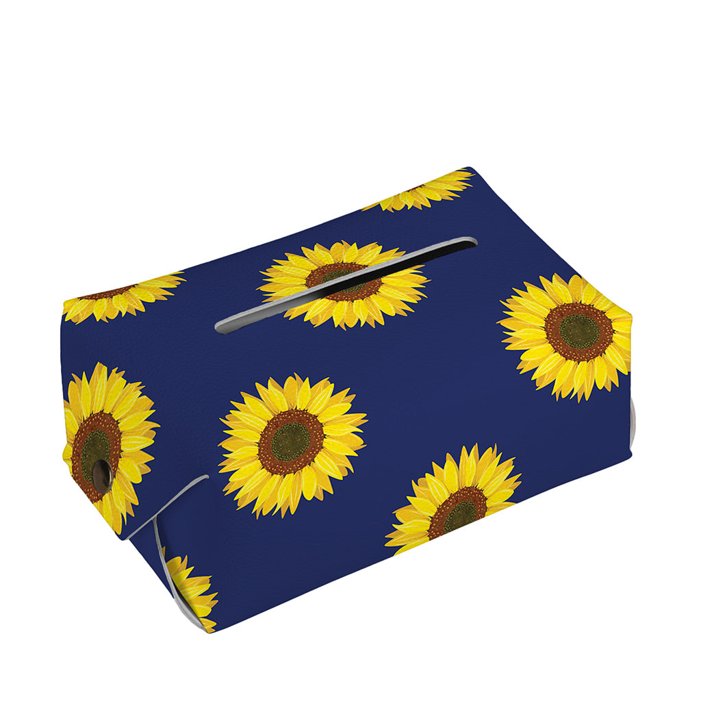 Navy Sunflower Pattern Print Rectangle Tissue Box Cover