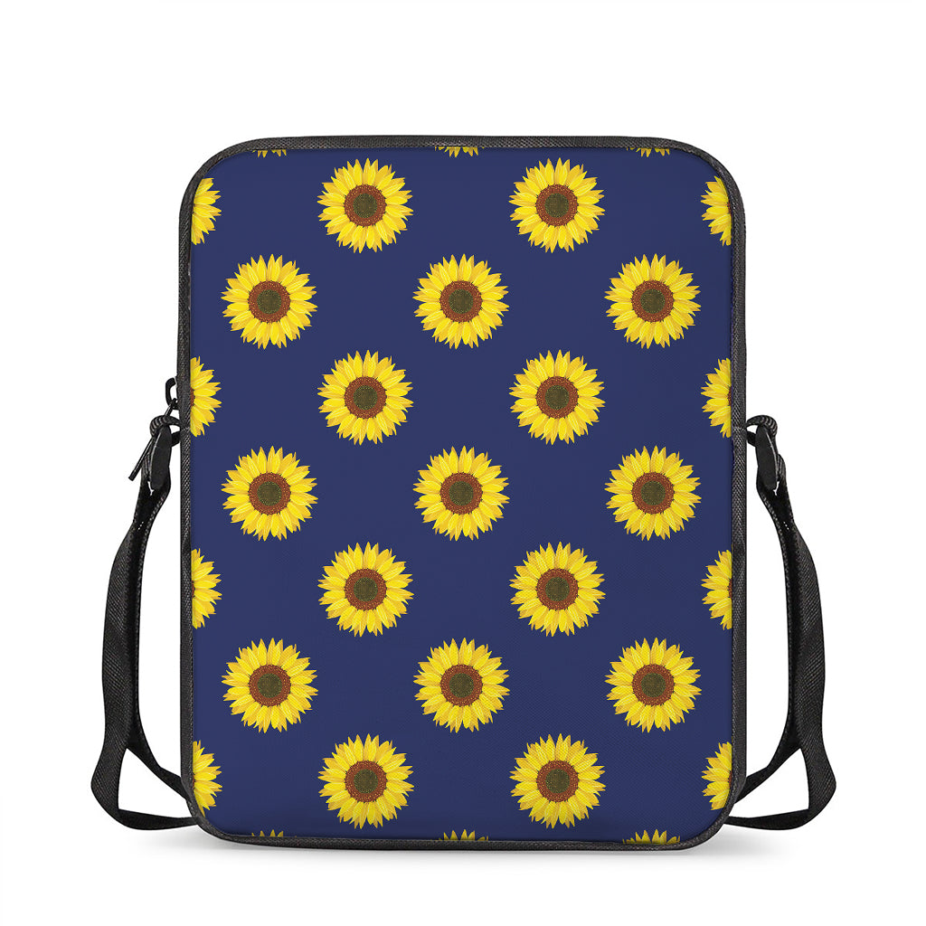 Navy Sunflower Pattern Print Rectangular Crossbody Bag