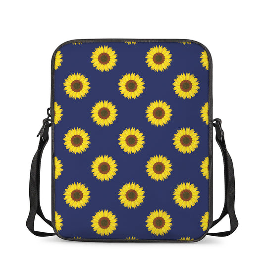 Navy Sunflower Pattern Print Rectangular Crossbody Bag