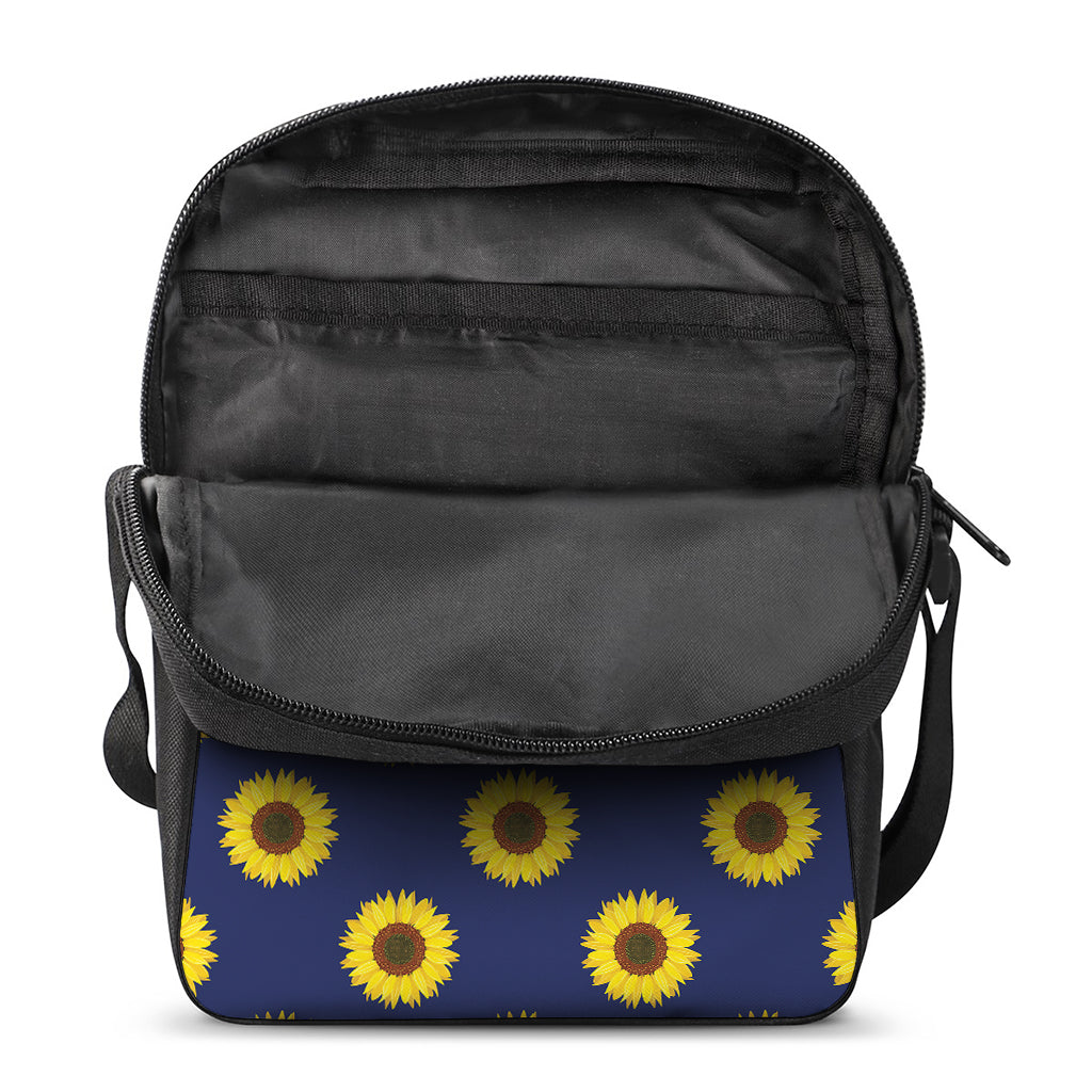 Navy Sunflower Pattern Print Rectangular Crossbody Bag