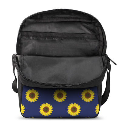 Navy Sunflower Pattern Print Rectangular Crossbody Bag