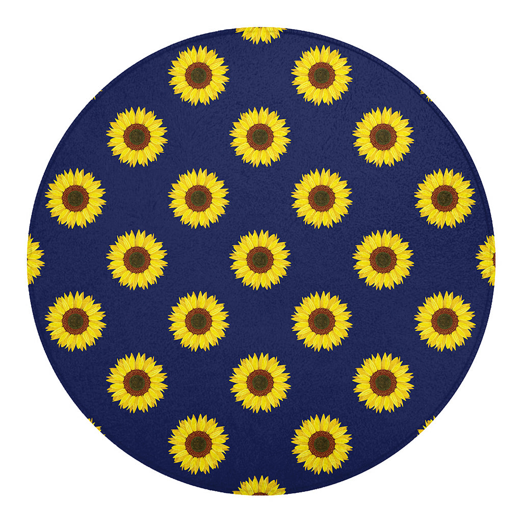 Navy Sunflower Pattern Print Round Blanket