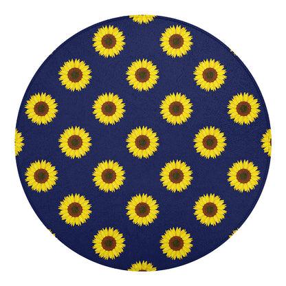 Navy Sunflower Pattern Print Round Blanket