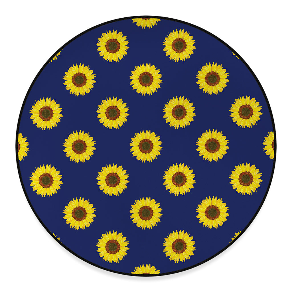Navy Sunflower Pattern Print Round Floor Mat