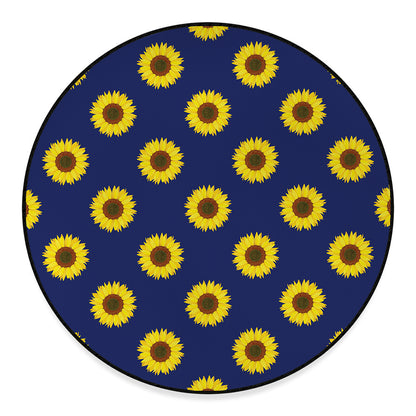 Navy Sunflower Pattern Print Round Floor Mat