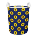 Navy Sunflower Pattern Print Round Laundry Basket