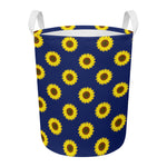 Navy Sunflower Pattern Print Round Laundry Basket