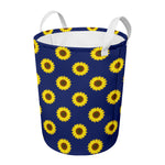 Navy Sunflower Pattern Print Round Laundry Basket