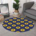 Navy Sunflower Pattern Print Round Rug