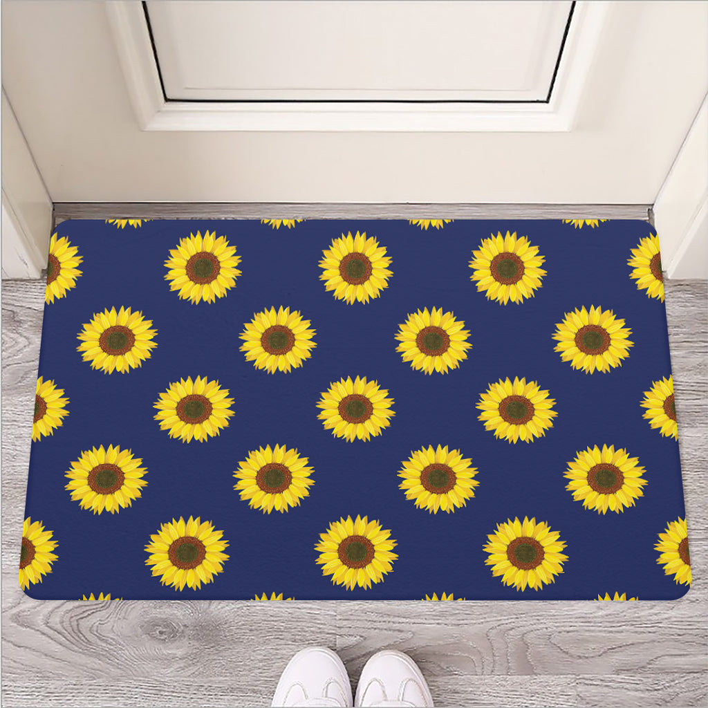 Navy Sunflower Pattern Print Rubber Doormat