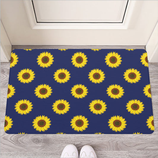 Navy Sunflower Pattern Print Rubber Doormat