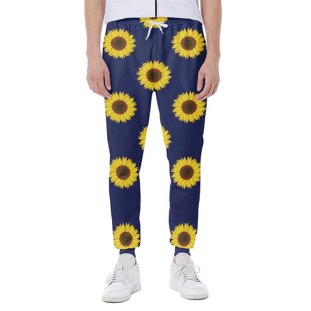 Navy Sunflower Pattern Print Scuba Joggers