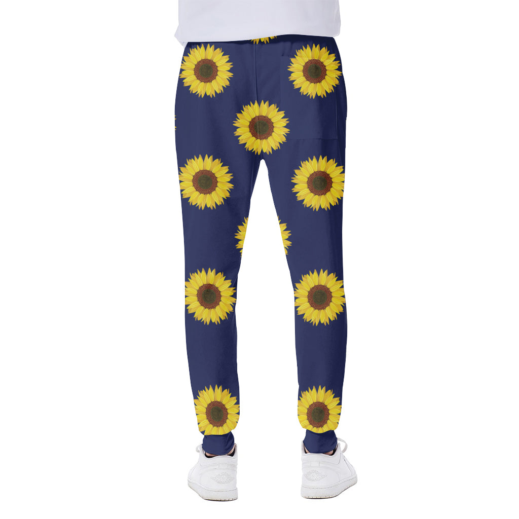Navy Sunflower Pattern Print Scuba Joggers