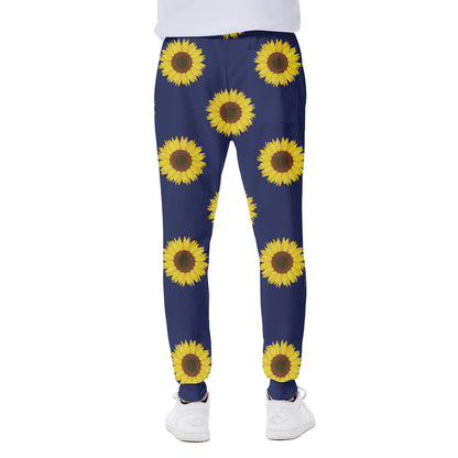 Navy Sunflower Pattern Print Scuba Joggers