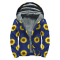 Navy Sunflower Pattern Print Sherpa Lined Zip Up Hoodie