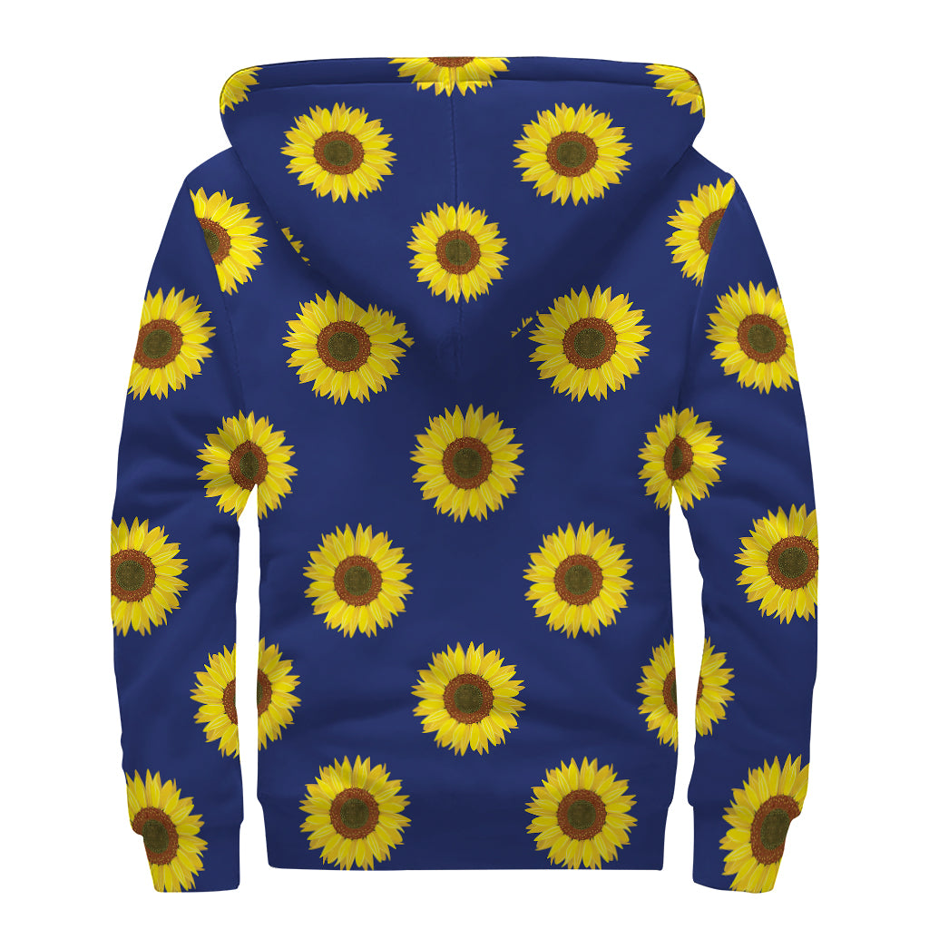 Navy Sunflower Pattern Print Sherpa Lined Zip Up Hoodie