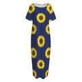 Navy Sunflower Pattern Print Short Sleeve Long Nightdress