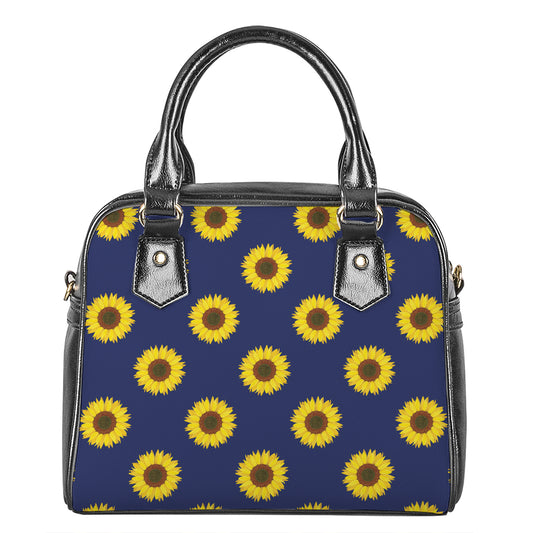 Navy Sunflower Pattern Print Shoulder Handbag