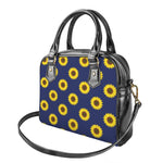 Navy Sunflower Pattern Print Shoulder Handbag
