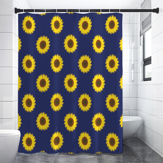 Navy Sunflower Pattern Print Shower Curtain
