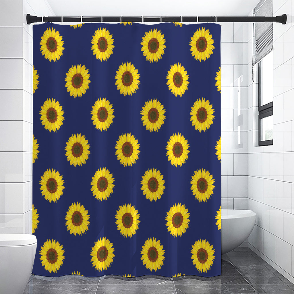 Navy Sunflower Pattern Print Shower Curtain
