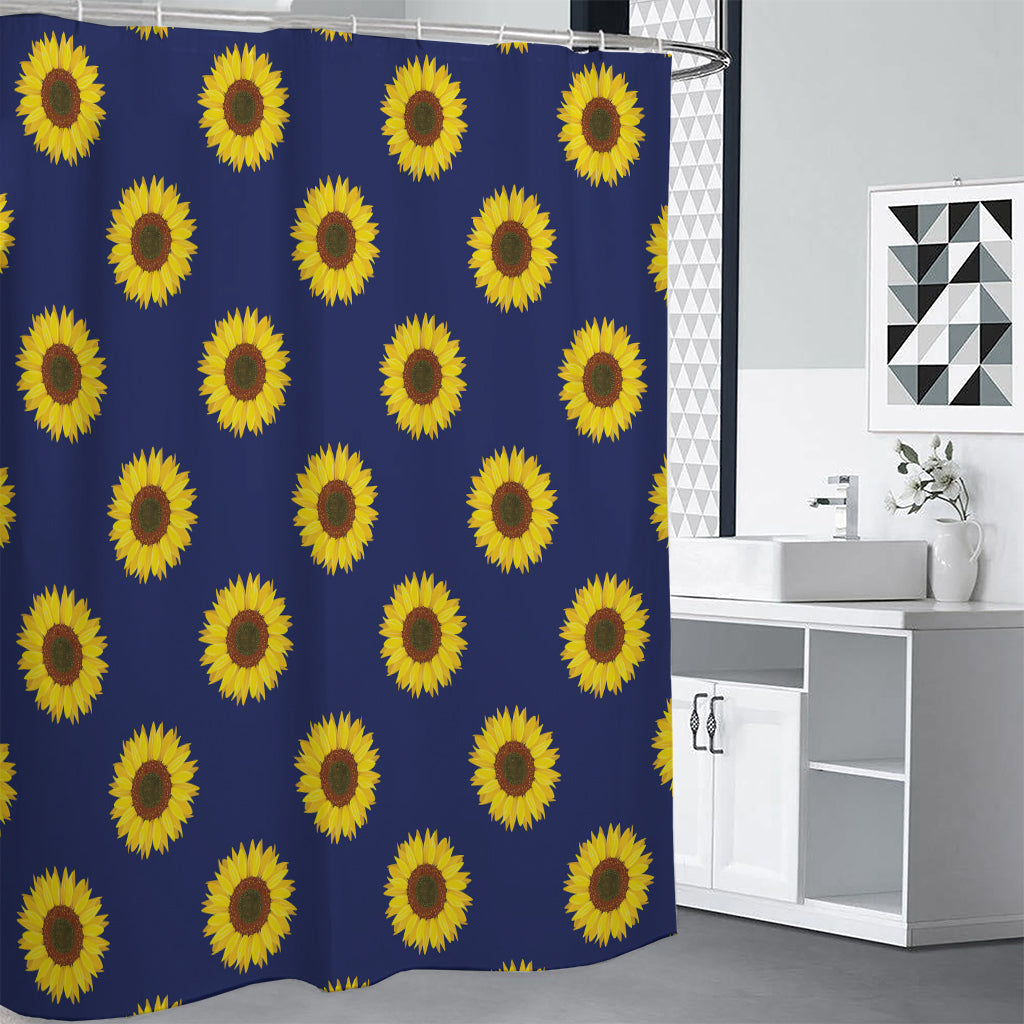 Navy Sunflower Pattern Print Shower Curtain
