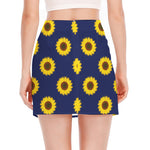 Navy Sunflower Pattern Print Side Slit Mini Skirt