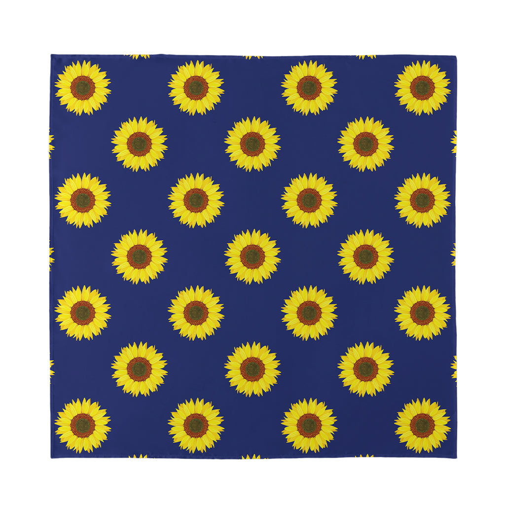 Navy Sunflower Pattern Print Silk Bandana
