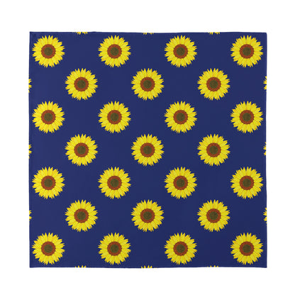 Navy Sunflower Pattern Print Silk Bandana