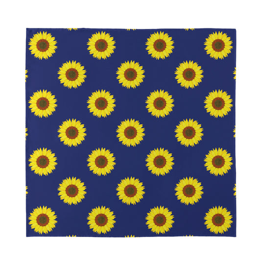 Navy Sunflower Pattern Print Silk Bandana