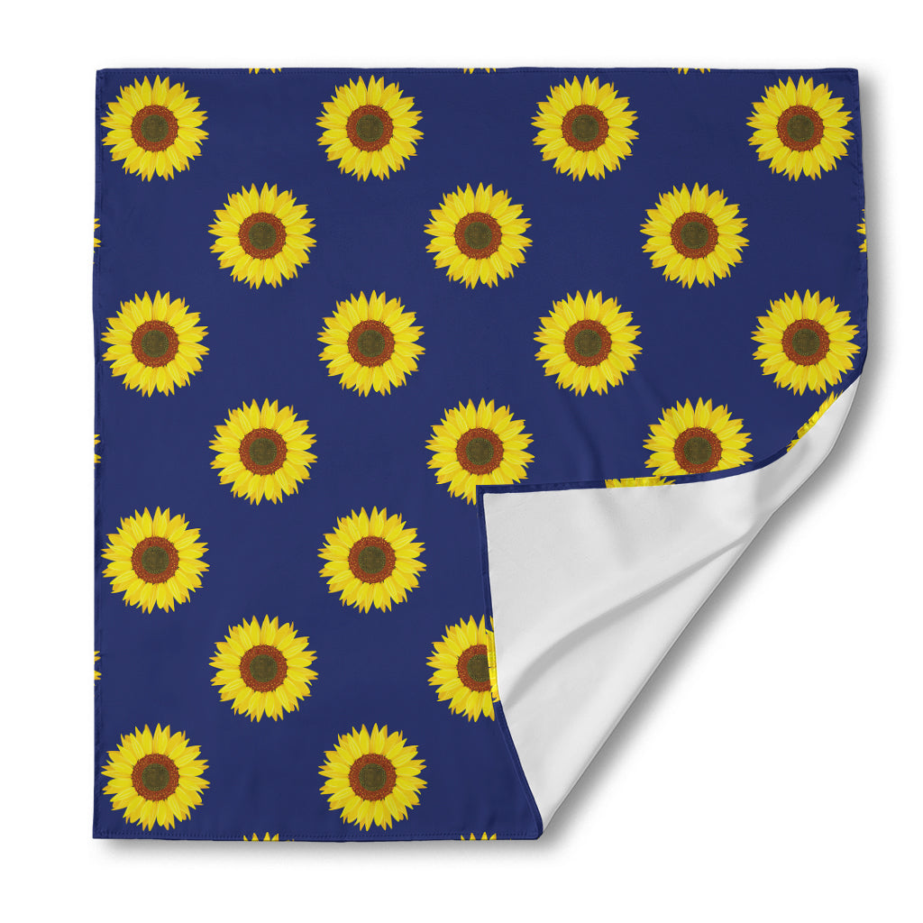Navy Sunflower Pattern Print Silk Bandana