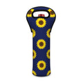 Navy Sunflower Pattern Print Single Neoprene Wine Tote