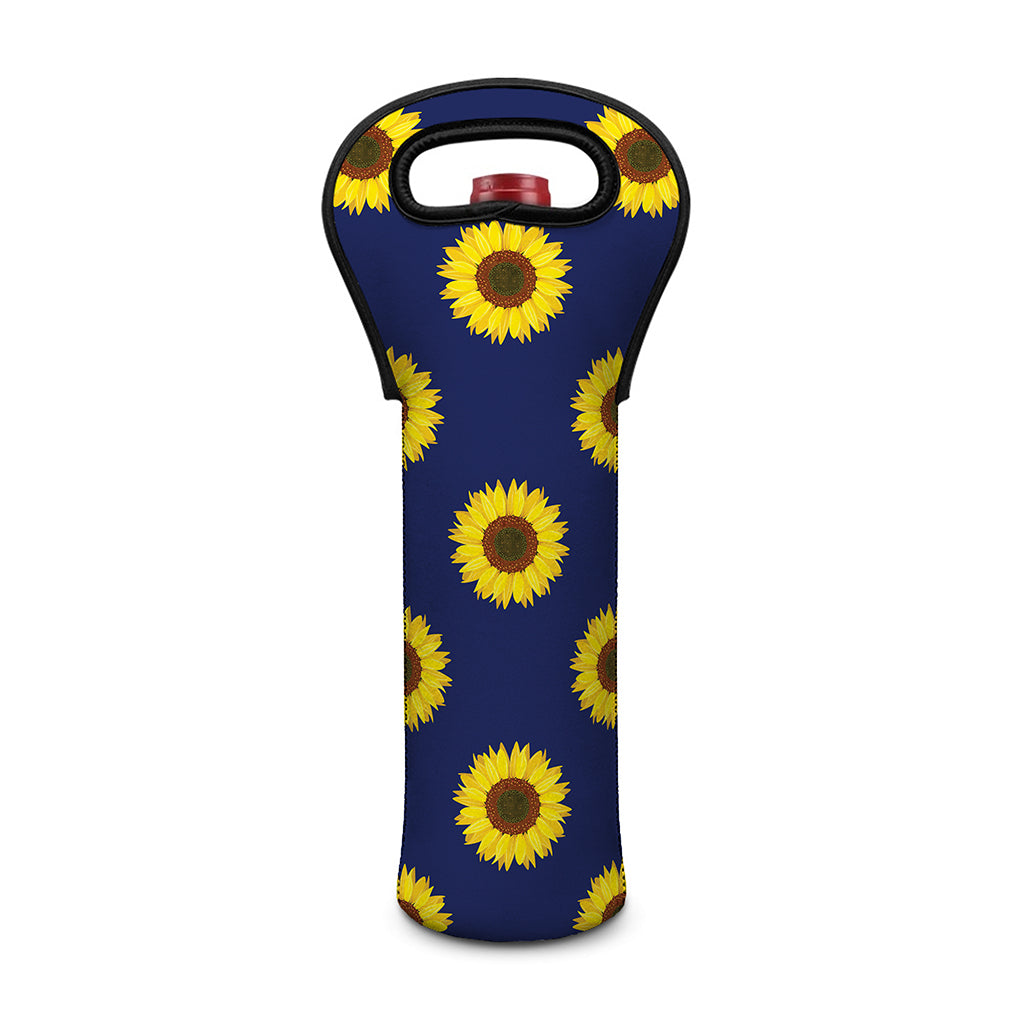 Navy Sunflower Pattern Print Single Neoprene Wine Tote