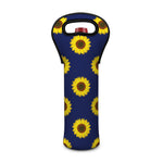 Navy Sunflower Pattern Print Single Neoprene Wine Tote